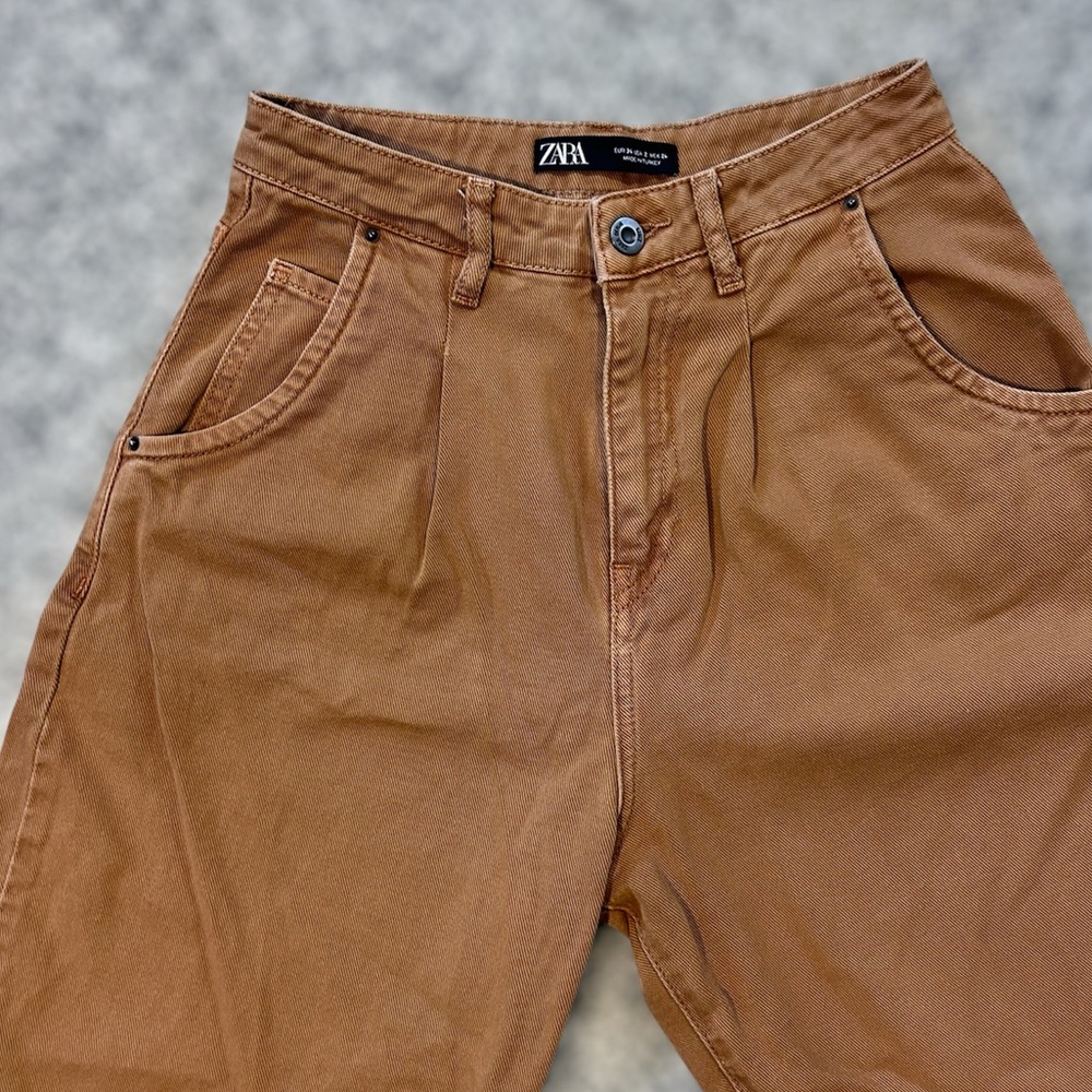 🐟 Fisherman Core Zara High-Waisted Brown Denim Pleated Barrel Jeans